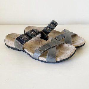 Taos Oasis Gray Jeweled Slide Sandals Adjustable Strap Comfort Women's 6